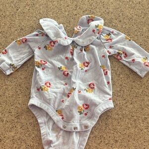 Gap Kids Floral Long-Sleeve One-Piece Bodysuit - Light Gray